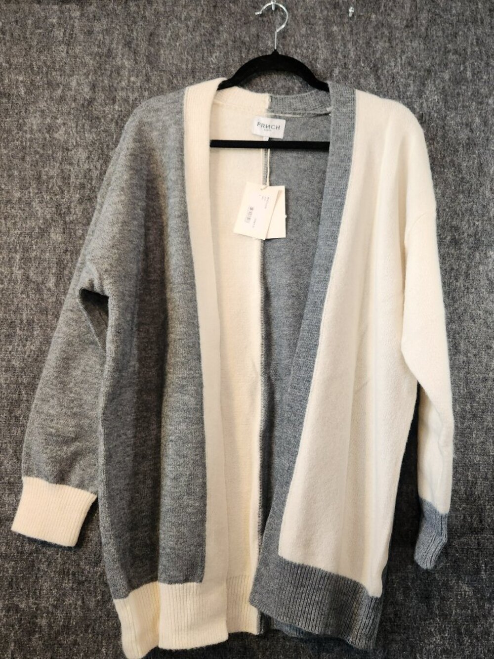 FRNCH Paris Gilet Color Block Cardigan NWT Gray Cream Size L Open Front